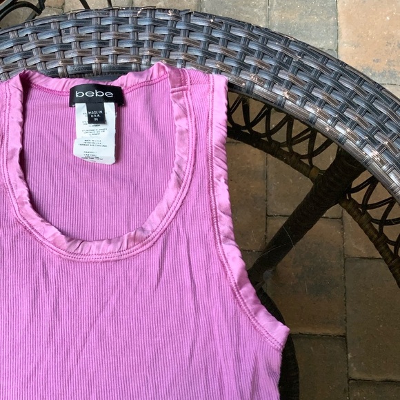 BEBE TANK TOP WITH SILK TRIM, SIZE MEDIUM, RASPBERRY. - Picture 4 of 7